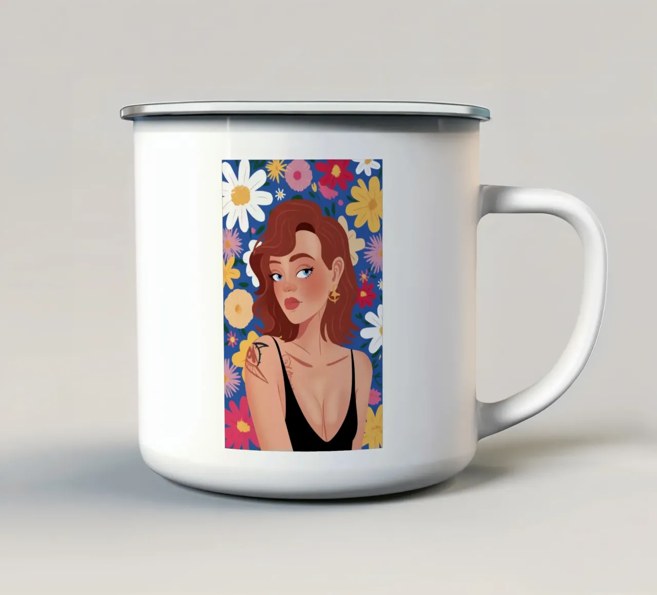 Sguardo margheritino tatuato tazza in smalto da Prism Ritual