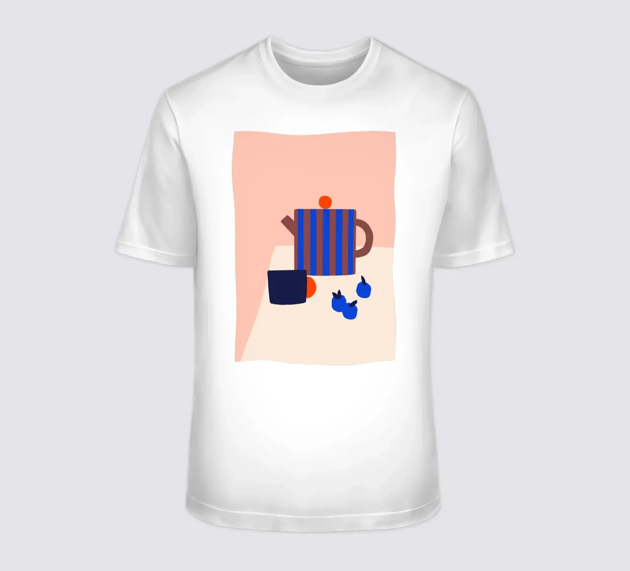 Slow Living 01 - still life of a tea pot with plums t-shirt da Maren Gross