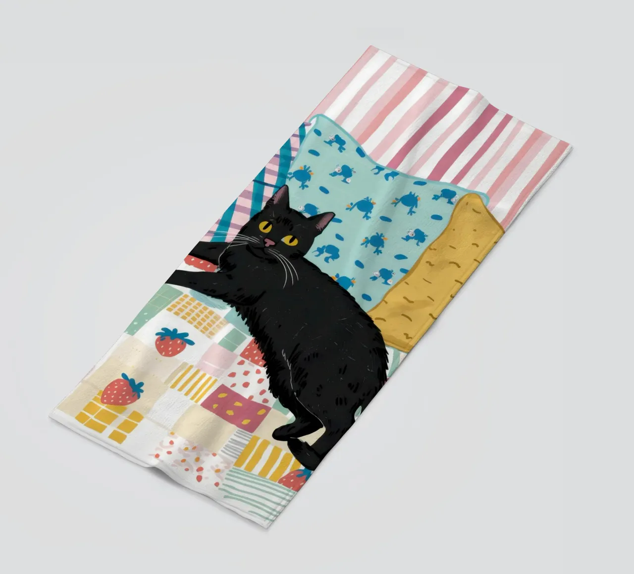 The Black Cat Couch beach towel by Flock Reverie