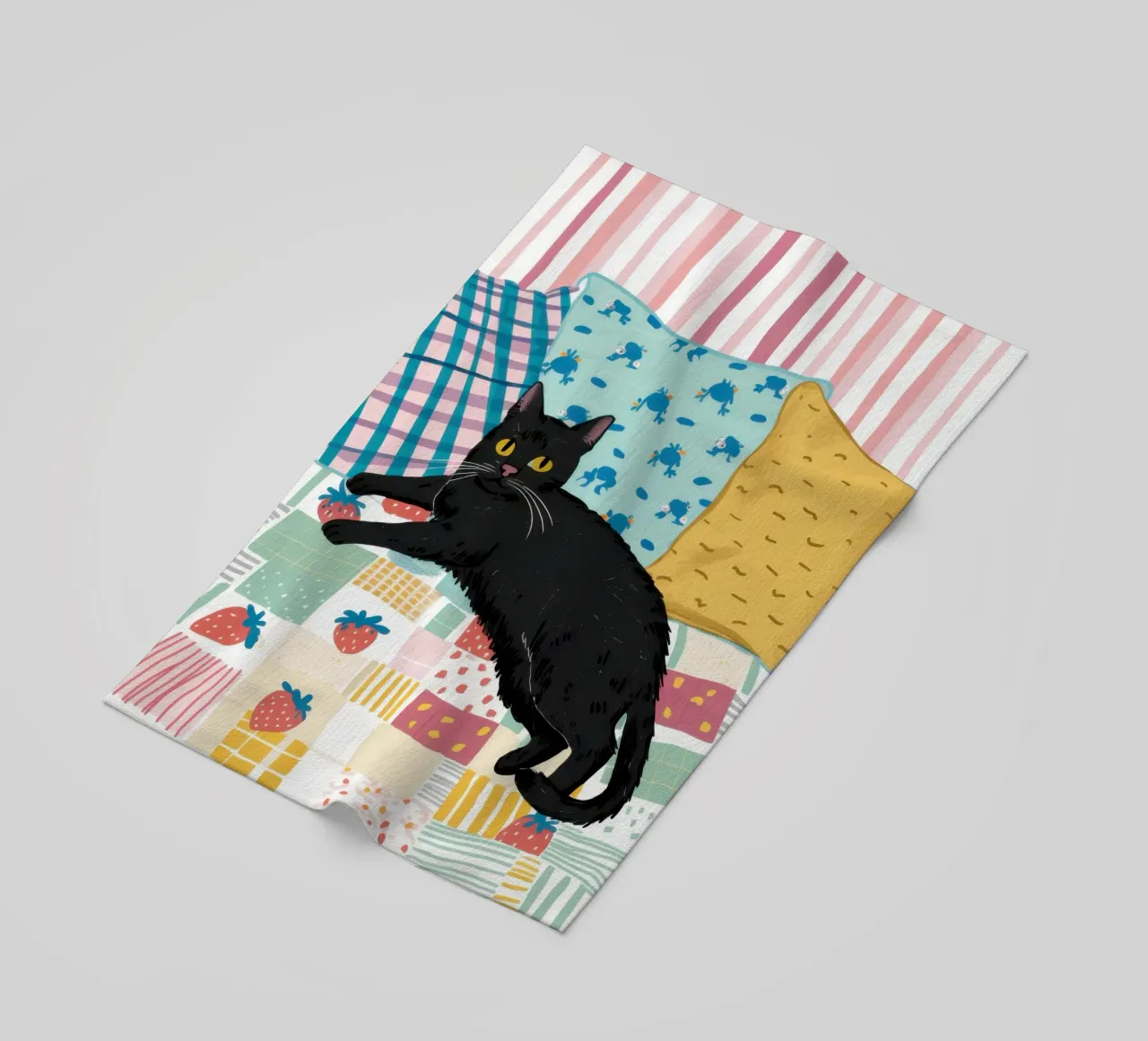 The Black Cat Couch beach towel by Flock Reverie