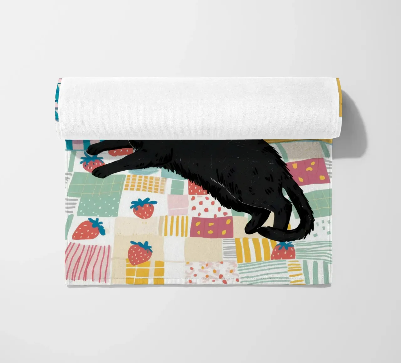 The Black Cat Couch beach towel by Flock Reverie