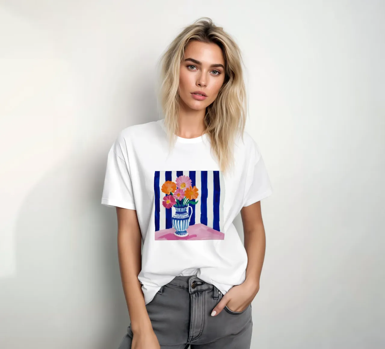 Vaso e fiori a righe t-shirt da Flock Reverie