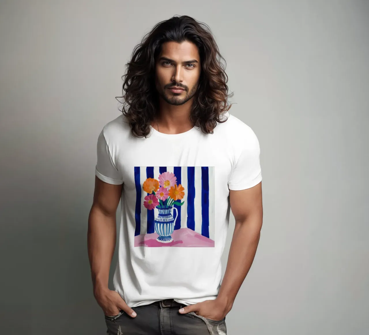 Vaso e fiori a righe t-shirt da Flock Reverie