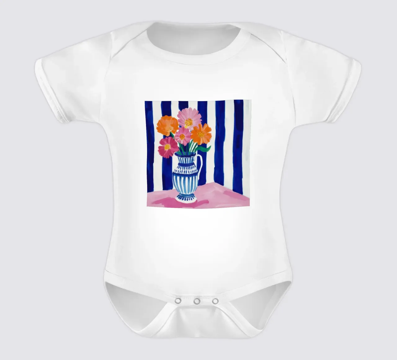 Vaso e fiori a righe body neonato maniche corte da Flock Reverie