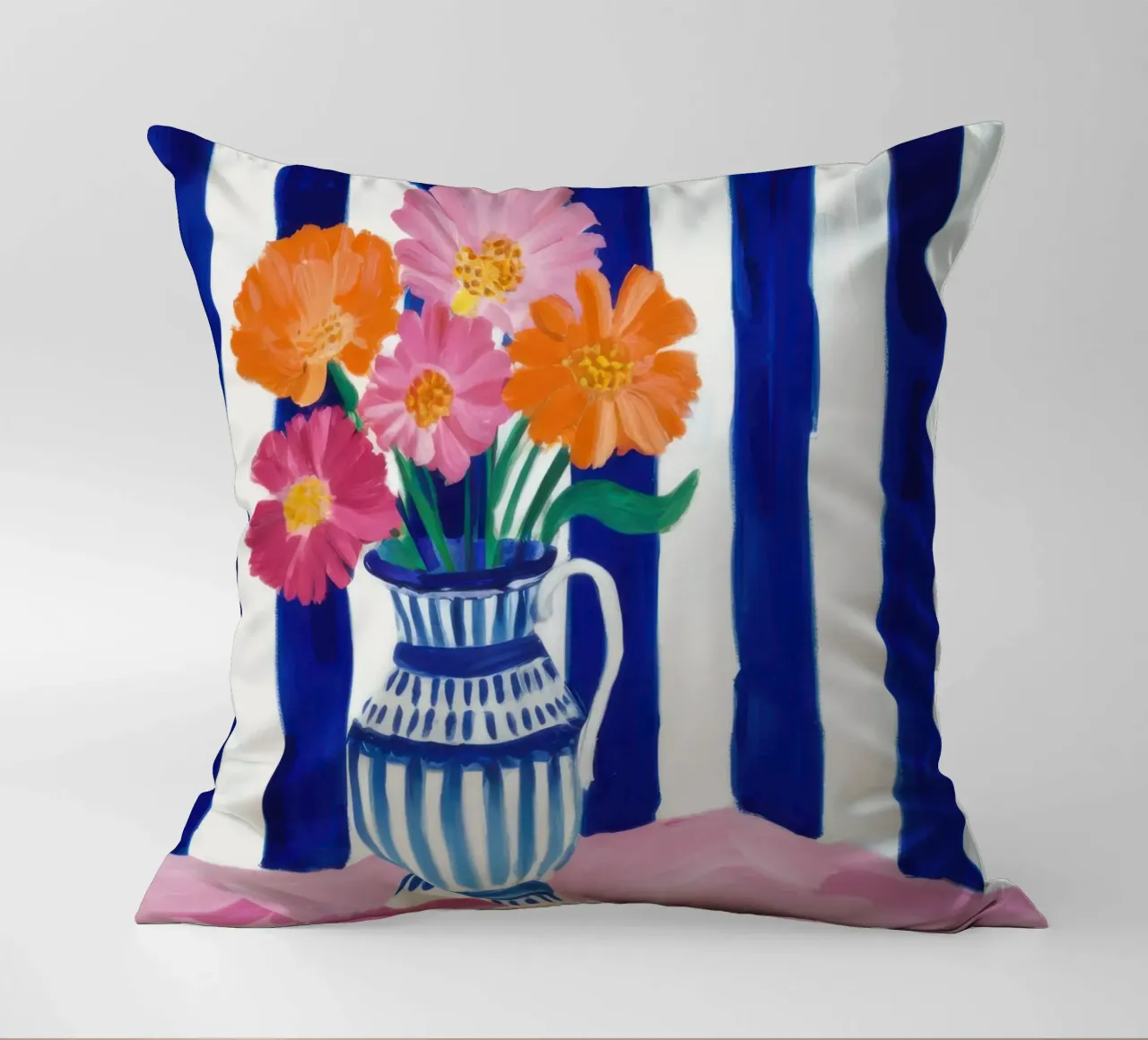 Vaso e fiori a righe cuscino da Flock Reverie