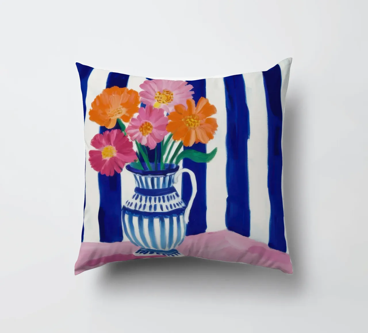 Vaso e fiori a righe cuscino da Flock Reverie
