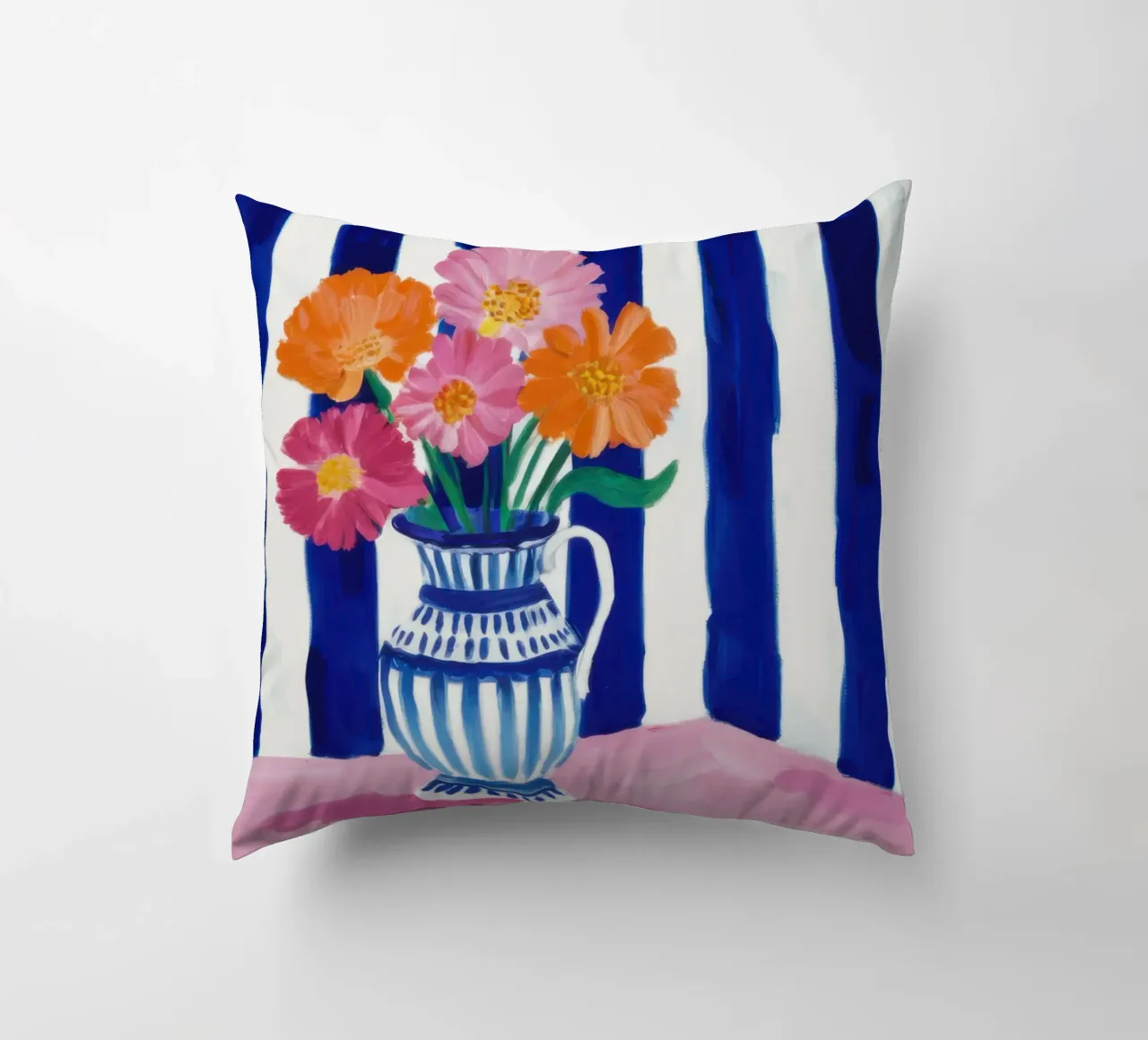Vaso e fiori a righe cuscino da Flock Reverie