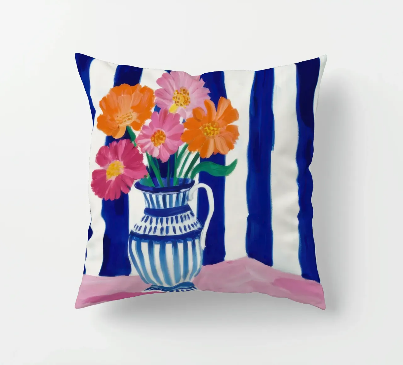 Vaso e fiori a righe cuscino da Flock Reverie