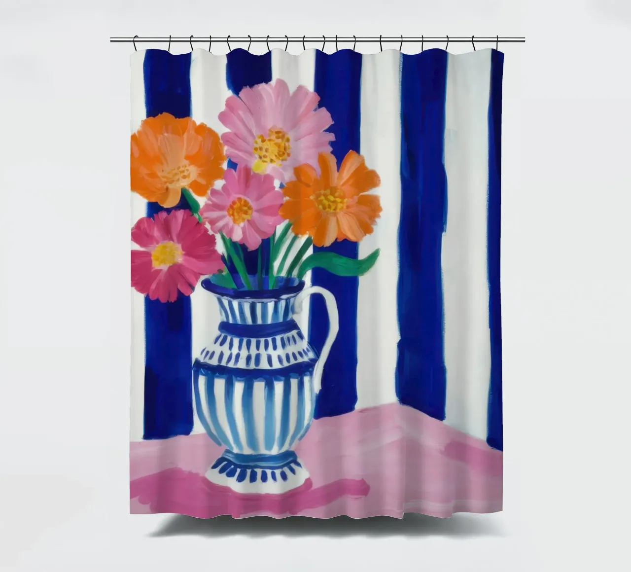 Vaso e fiori a righe tenda da doccia da Flock Reverie