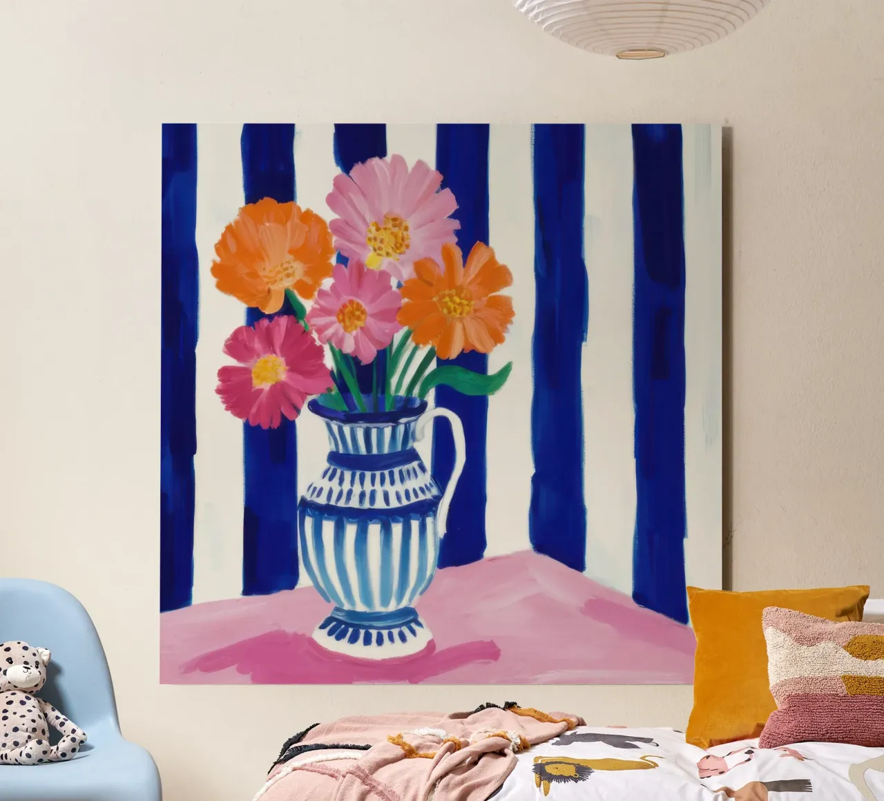 Vaso e fiori a righe alluminio dibond da Flock Reverie