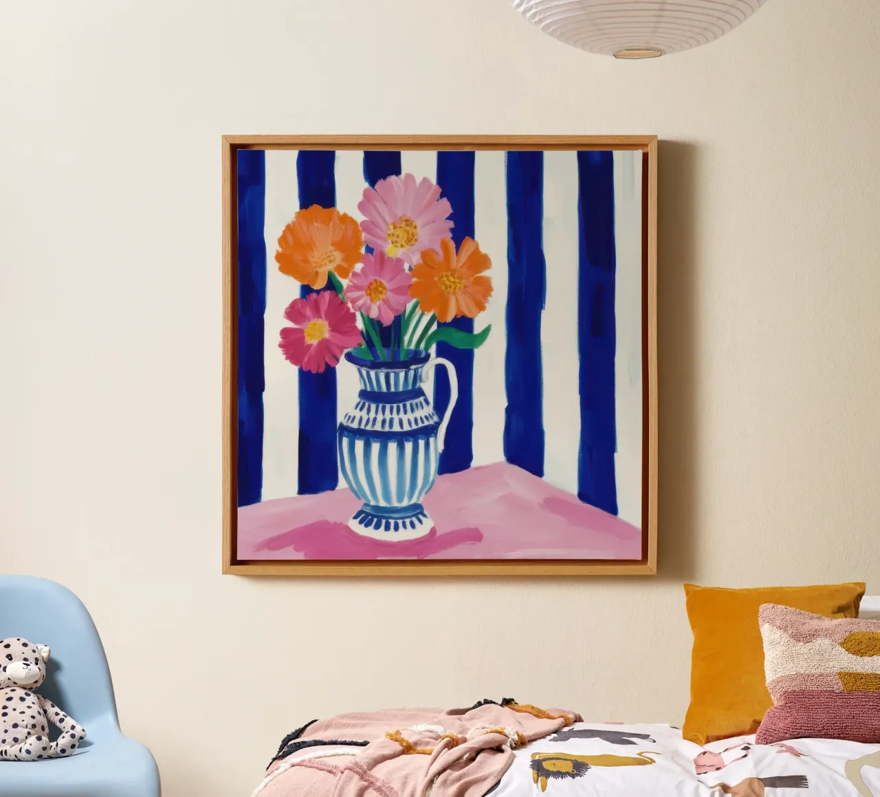 Striped Vase and Flowers canvas by Flock Reverie