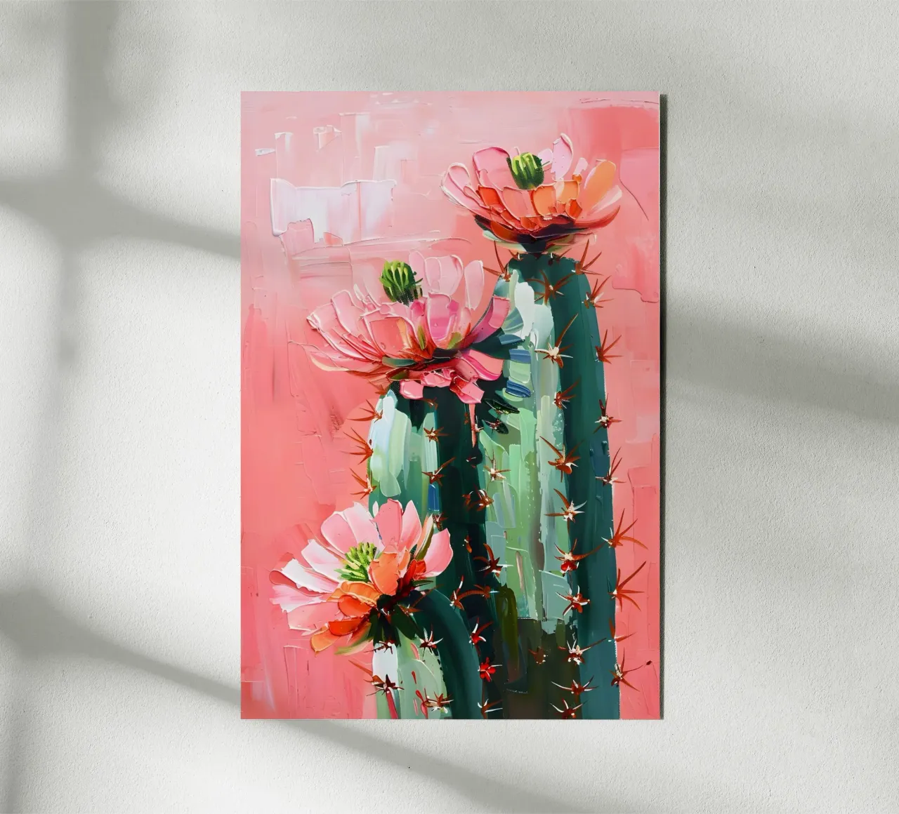 Cactus con fiori design rosa alluminio dibond da Yaso Design & Art