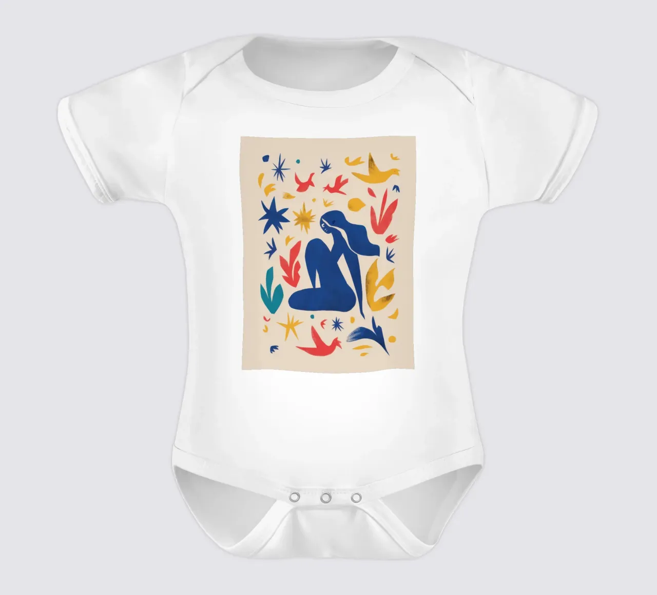 Dance of the Blue Nude short-sleeve baby romper by Flock Reverie