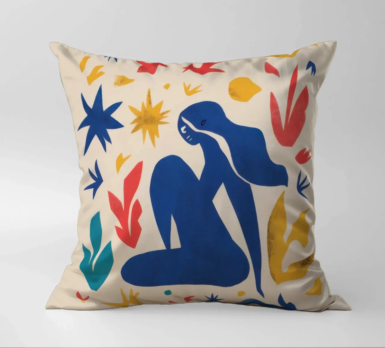 Dance of the Blue Nude decorative cushion by Flock Reverie