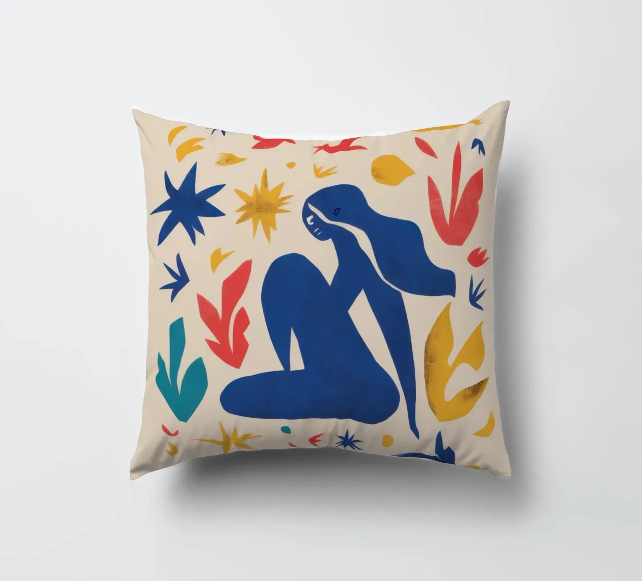 Dance of the Blue Nude decorative cushion by Flock Reverie