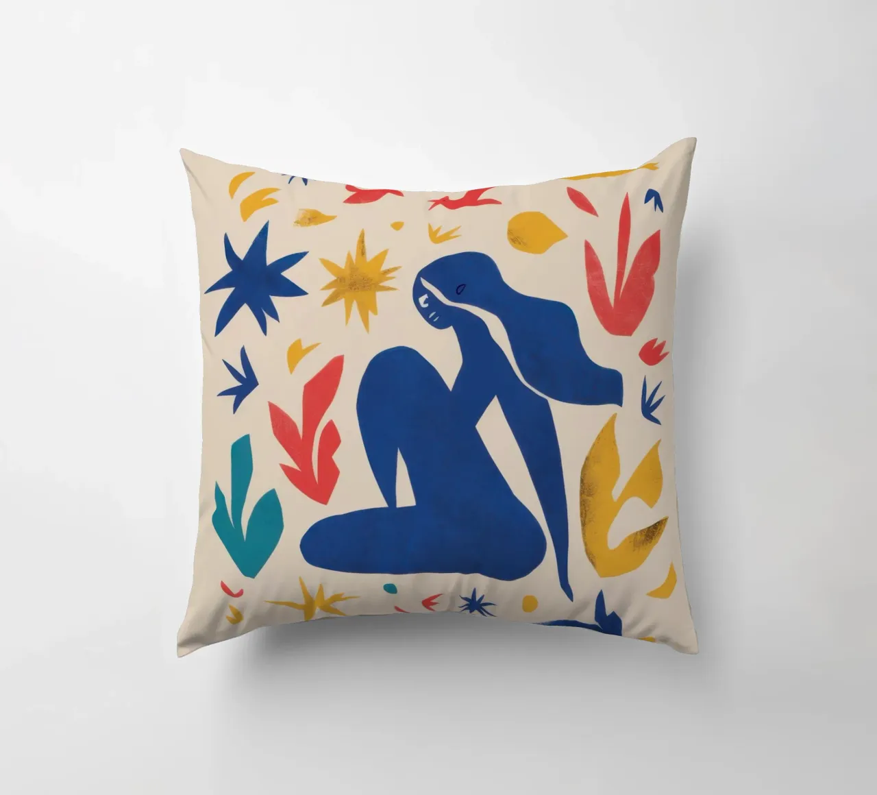 Dance of the Blue Nude decorative cushion by Flock Reverie