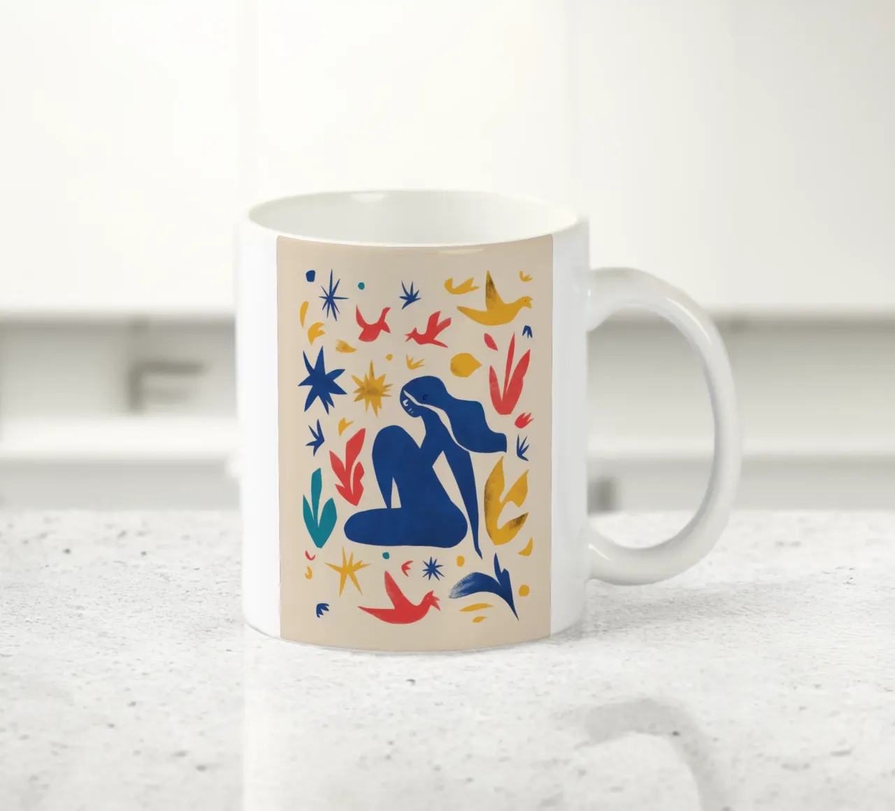 Dance of the Blue Nude ceramic mug by Flock Reverie