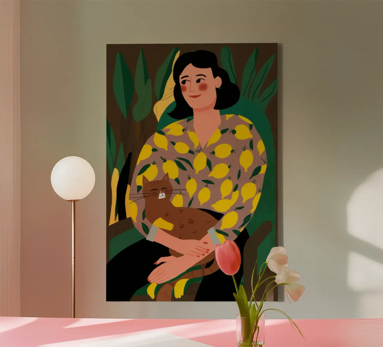 Lemon Feline Embrace canvas by Prism Ritual