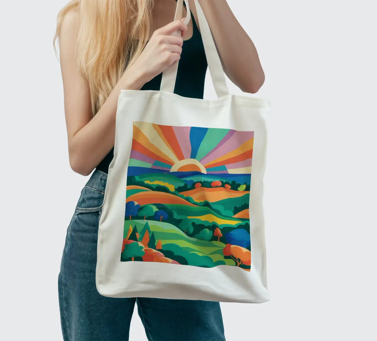 Arcobaleno su colline ondulate borsa in juta da Veil Maya