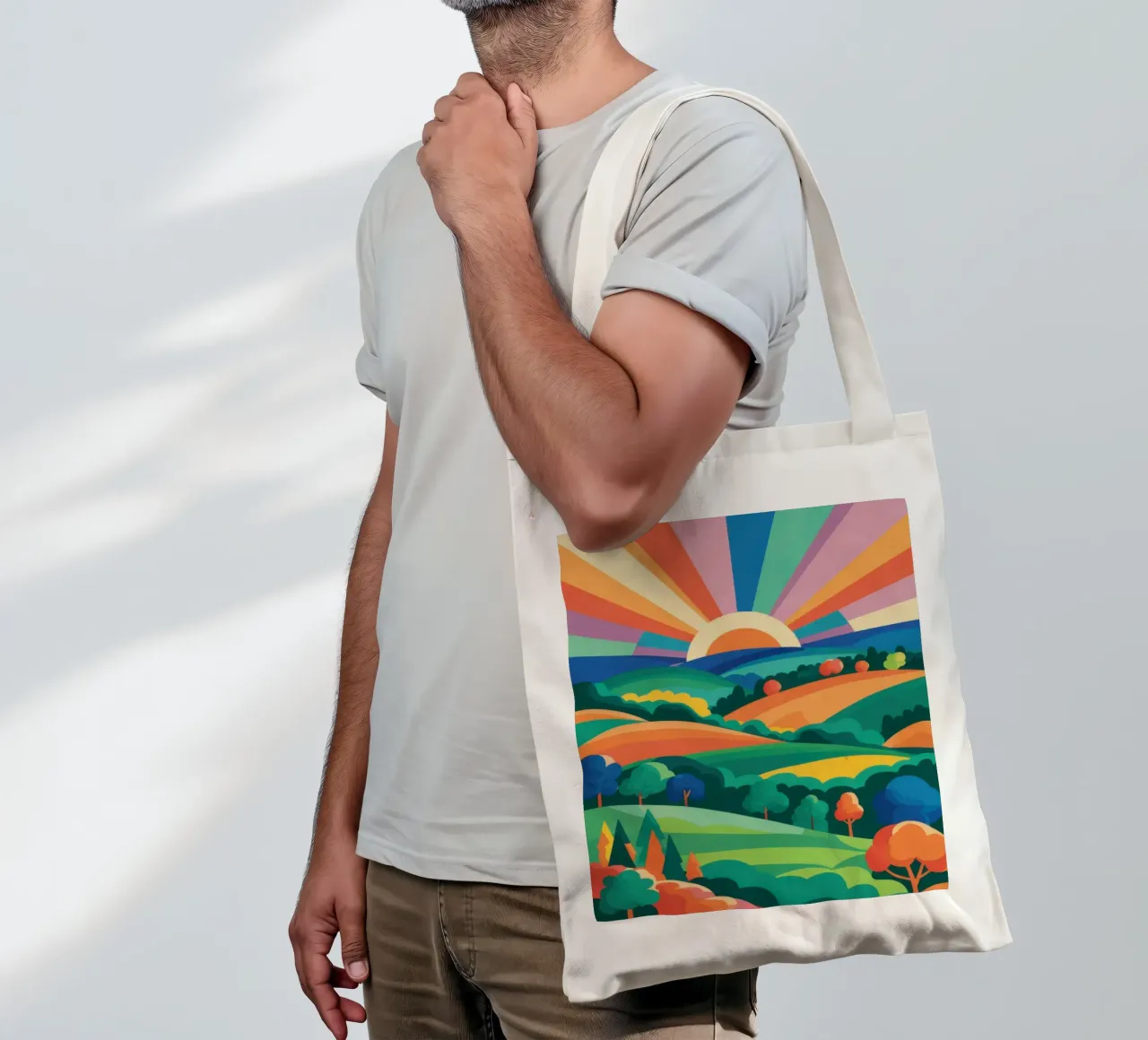 Arcobaleno su colline ondulate borsa in juta da Veil Maya