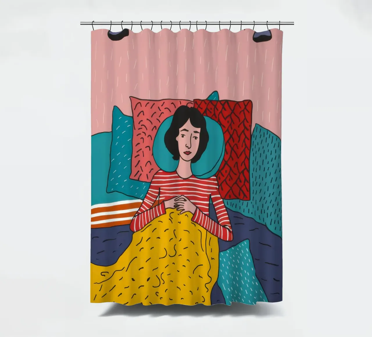 Sleeping Through the Rain shower curtain by Flock Reverie