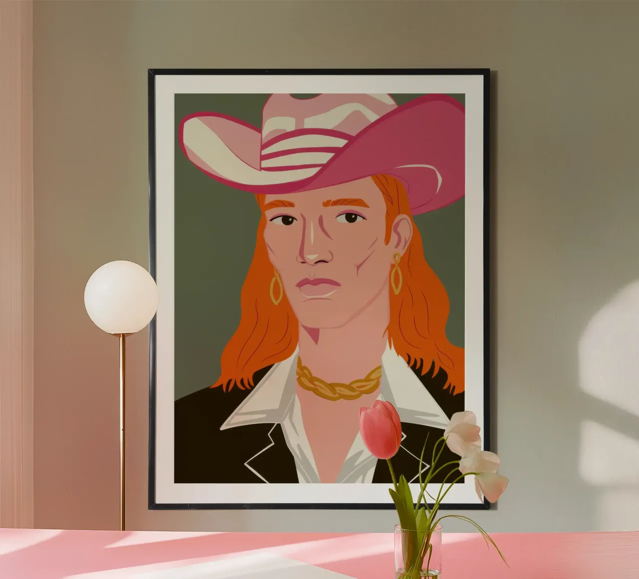 Ranchero Bagliore cremisi poster con telaio in legno da Prism Ritual