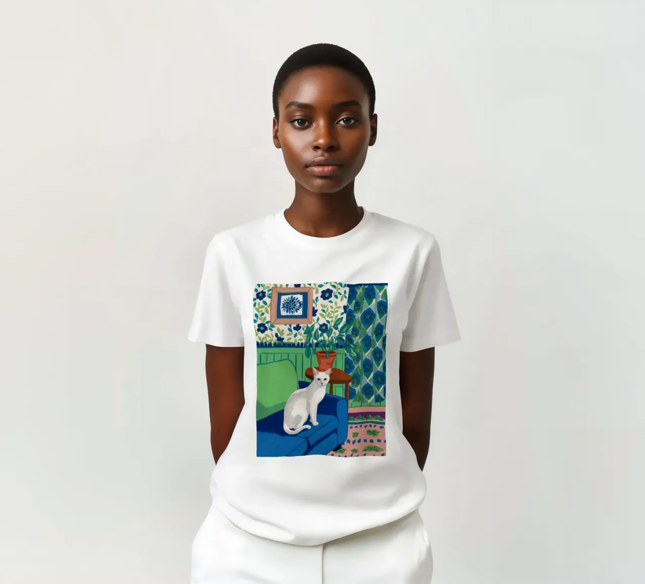 White Cat Repose t-shirt by Flock Reverie