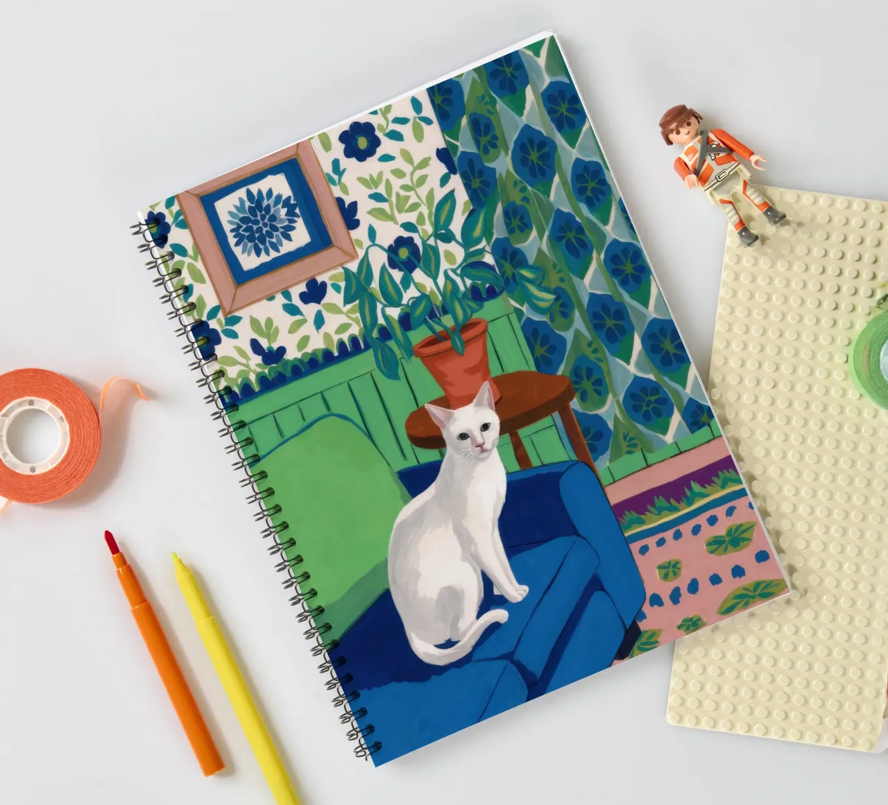 White Cat Repose spiral notebook by Flock Reverie