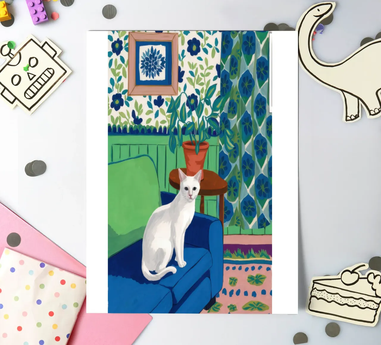White Cat Repose sticker sheet by Flock Reverie