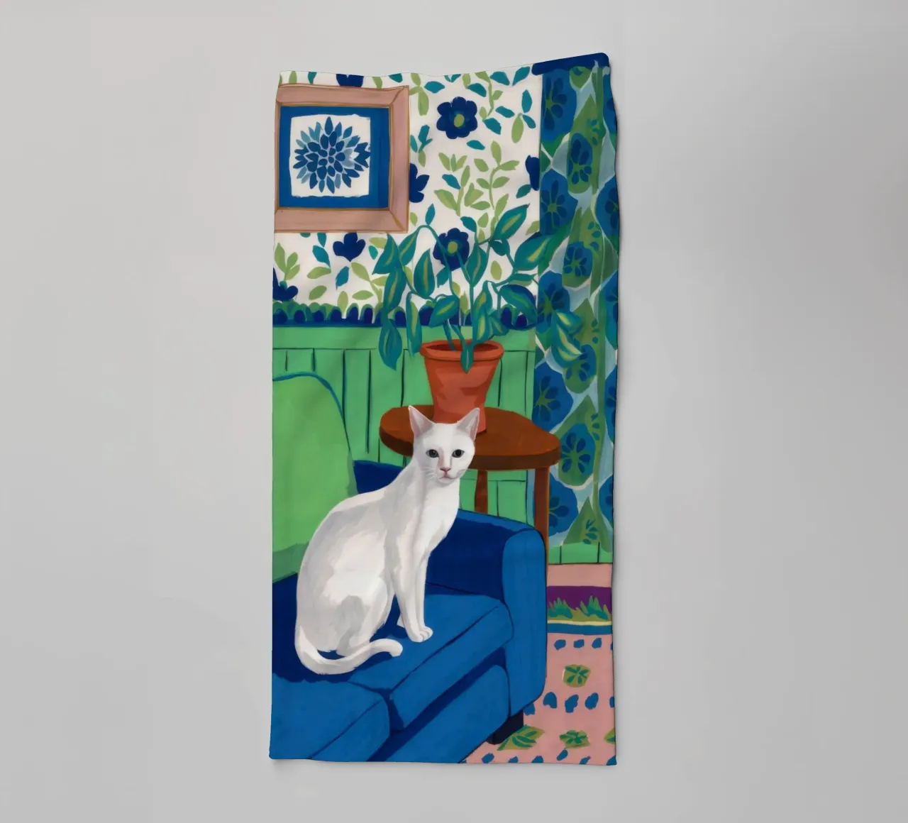 White Cat Repose towel by Flock Reverie