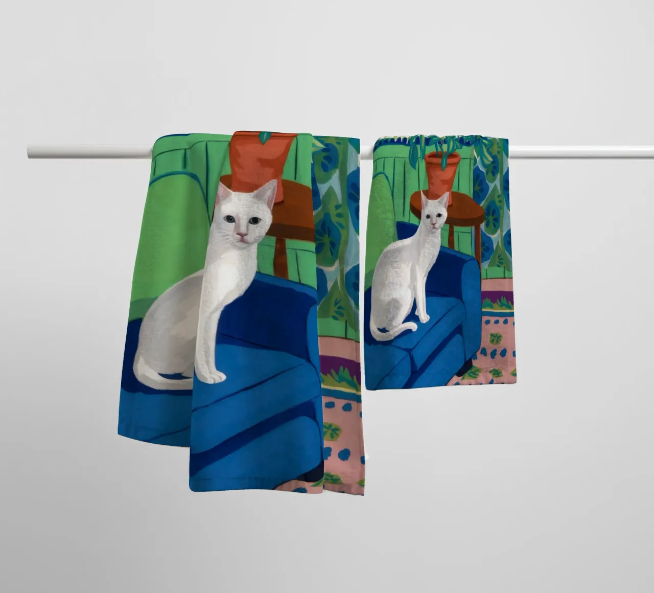 White Cat Repose towel by Flock Reverie