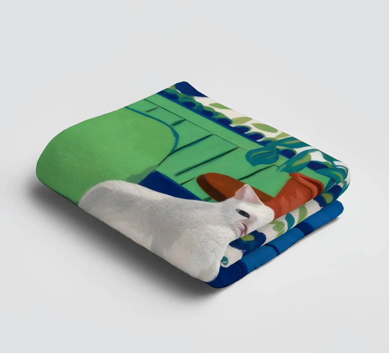 White Cat Repose towel by Flock Reverie