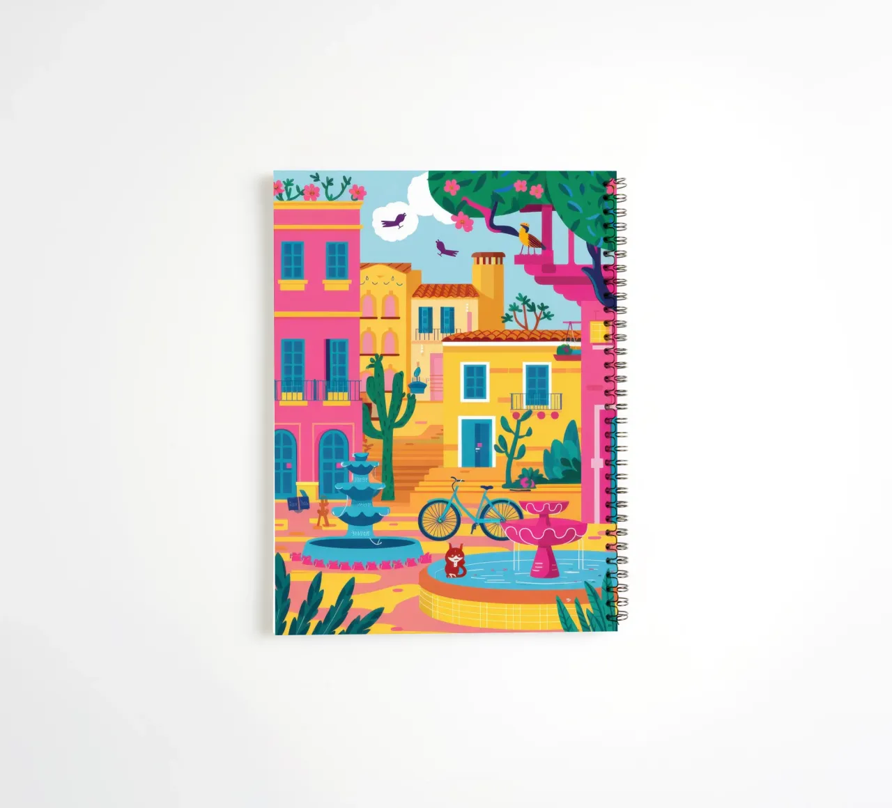 Vibrant Town Square spiral notebook by Flock Reverie