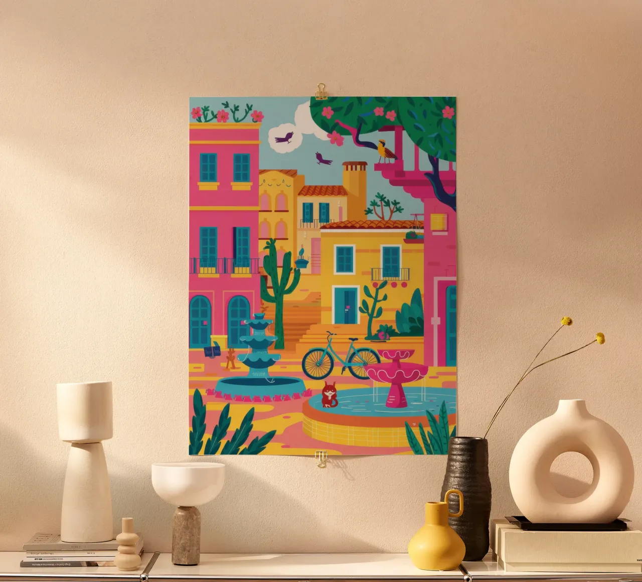 Vibrant Town Square hahnemühle by Flock Reverie