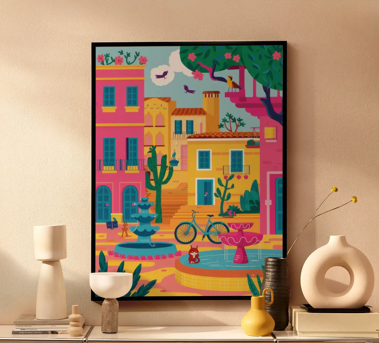 Vibrant Town Square hahnemühle by Flock Reverie