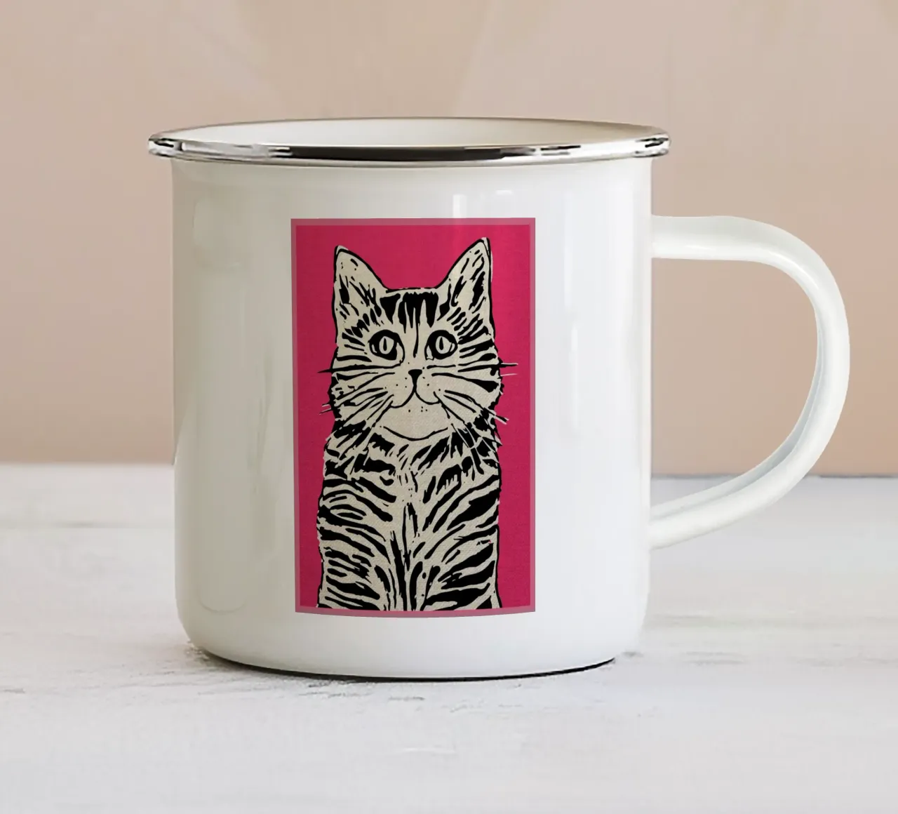 Divertente felino rosa tazza in smalto da GaryStudio