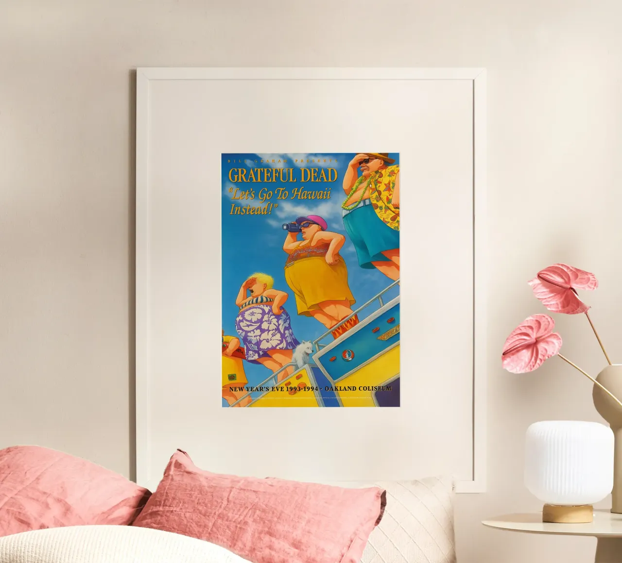 Grateful Dead Lets Go to Hawaii Instead NYE 1994 Concert poster met aluminium frame van DGUnder