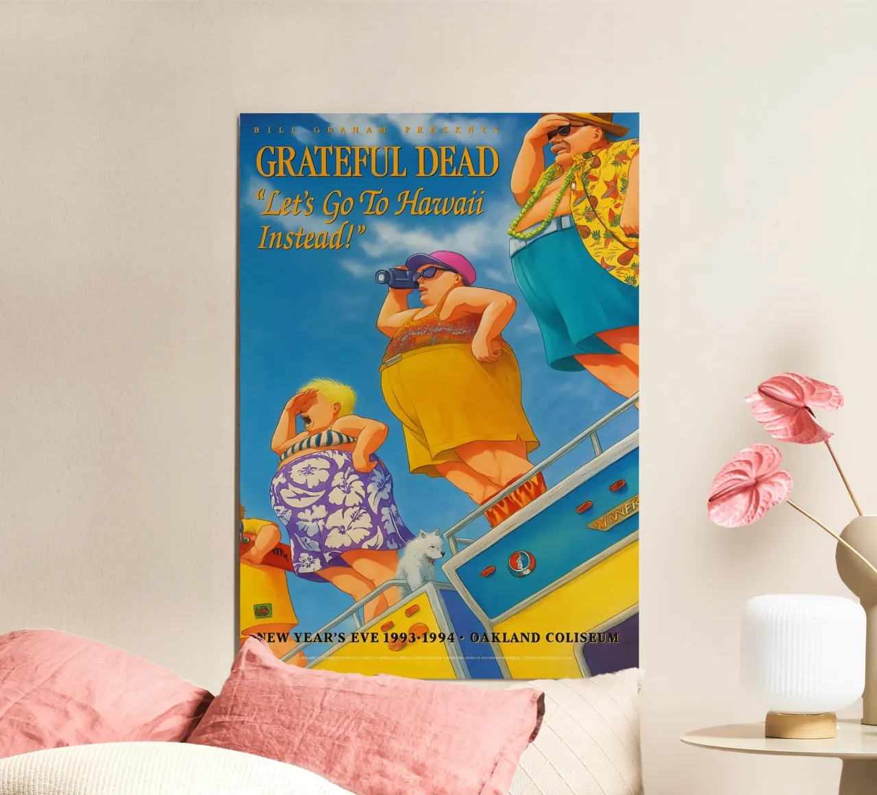 Grateful Dead Lets Go to Hawaii Instead NYE 1994 Concert poster met aluminium frame van DGUnder
