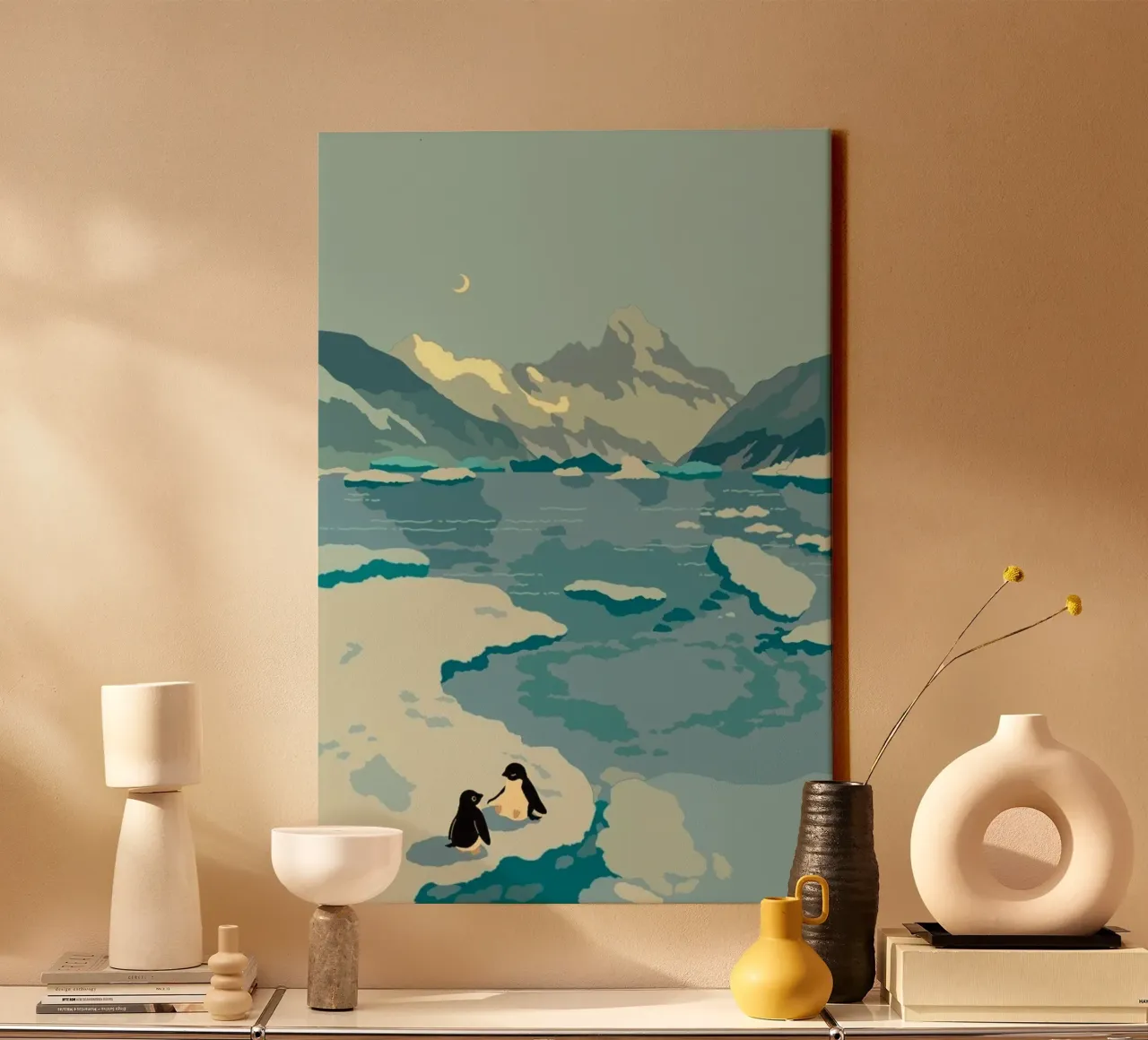 penguins icebergs tela con Cornice a cassetta da Histrol