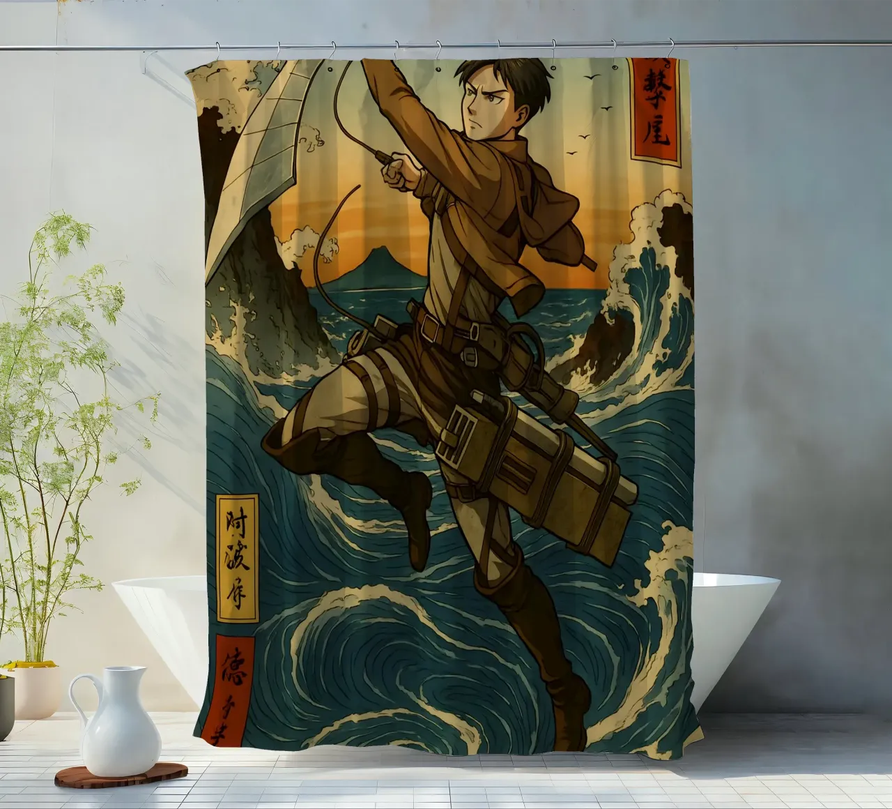 AOT Levi On Japan Wave tenda da doccia da KakiHanryJP