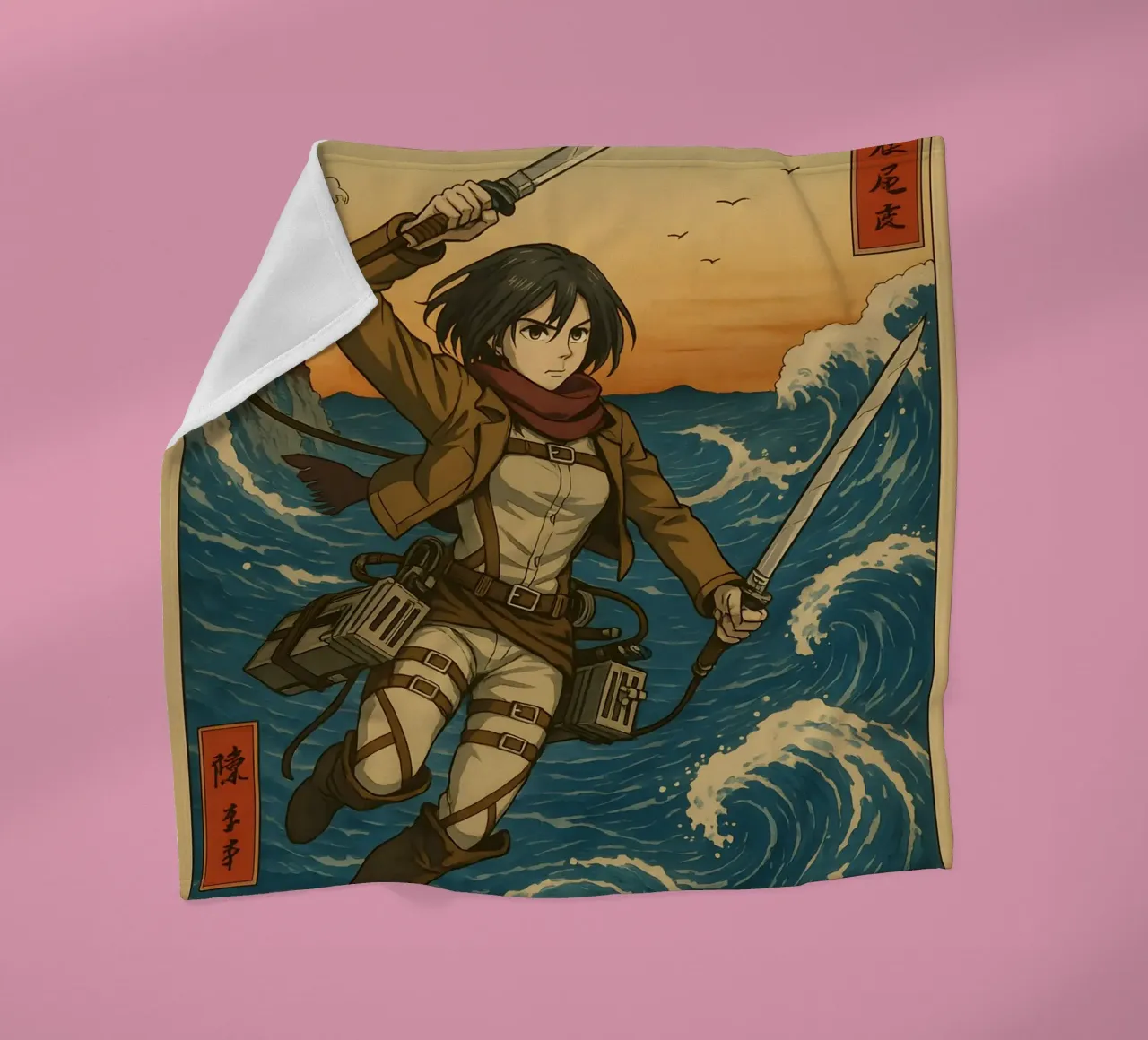 AOT Mikasa Japan Wave Art coperta in pile da KakiHanryJP