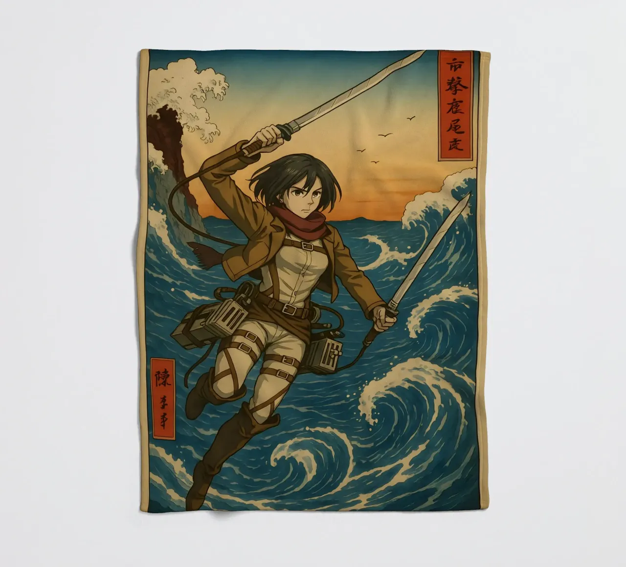 AOT Mikasa Japan Wave Art coperta in pile da KakiHanryJP