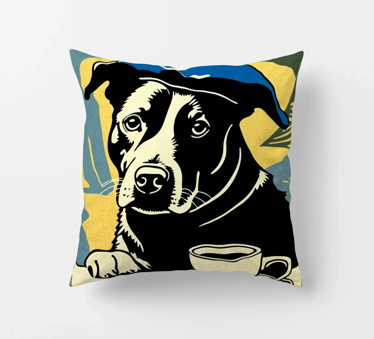 Cane con berretto e caffè cuscino da Drew Studio