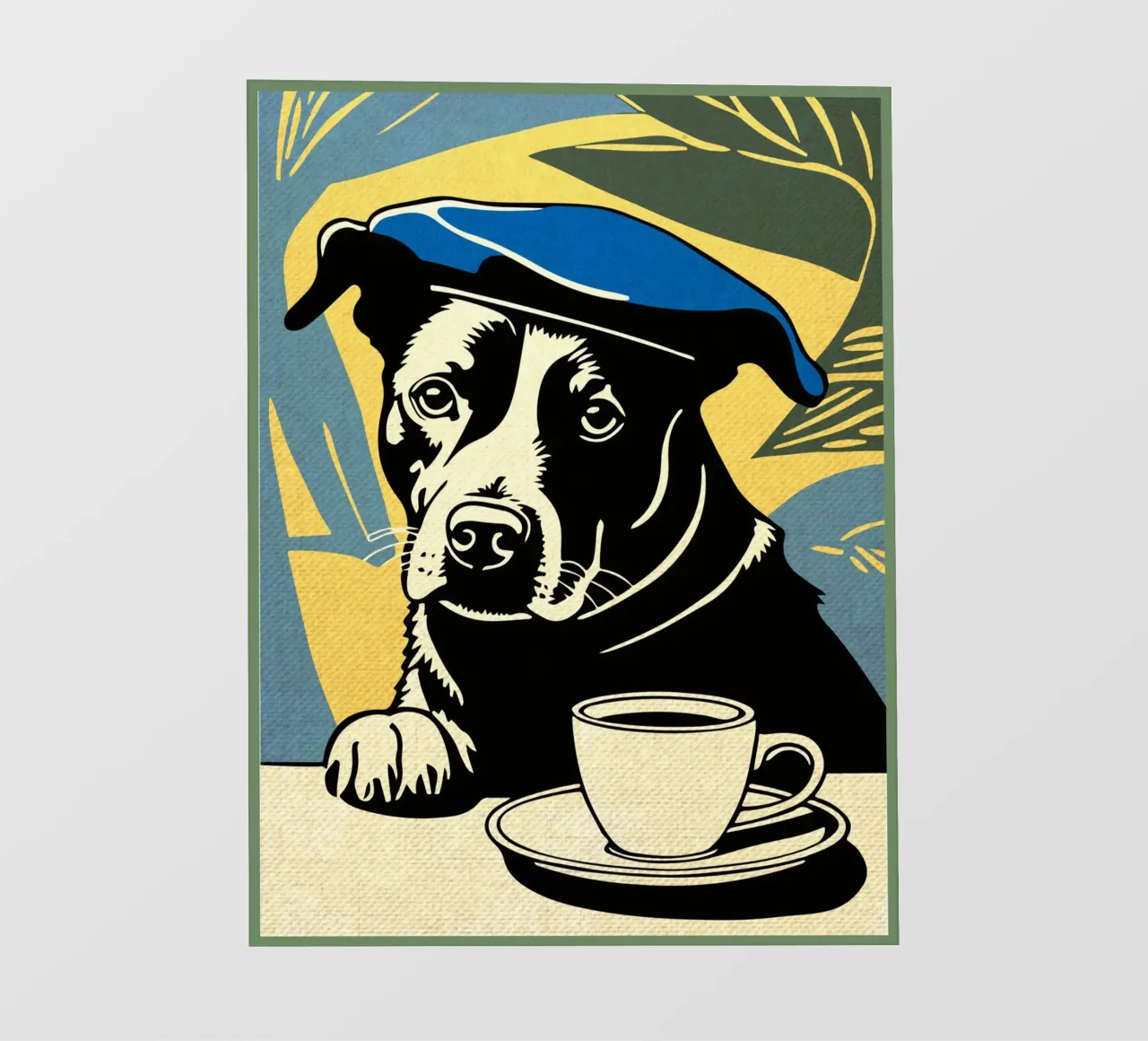 Cane con berretto e caffè pellicola backlit da Drew Studio