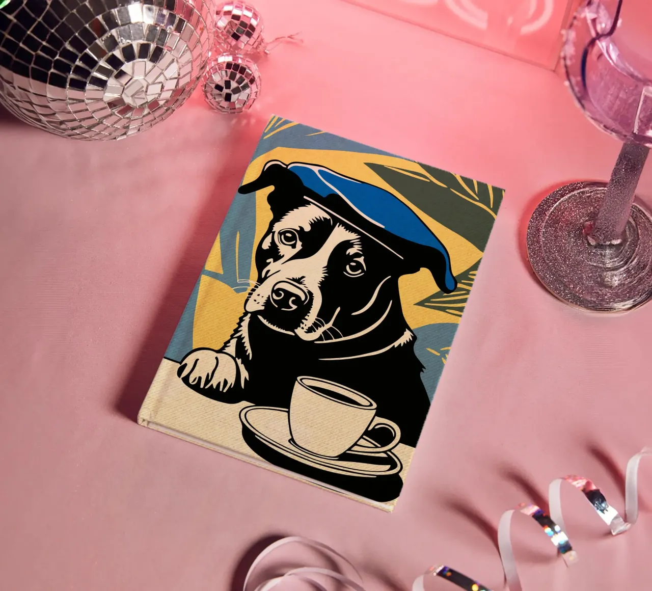 Cane con berretto e caffè diario da Drew Studio