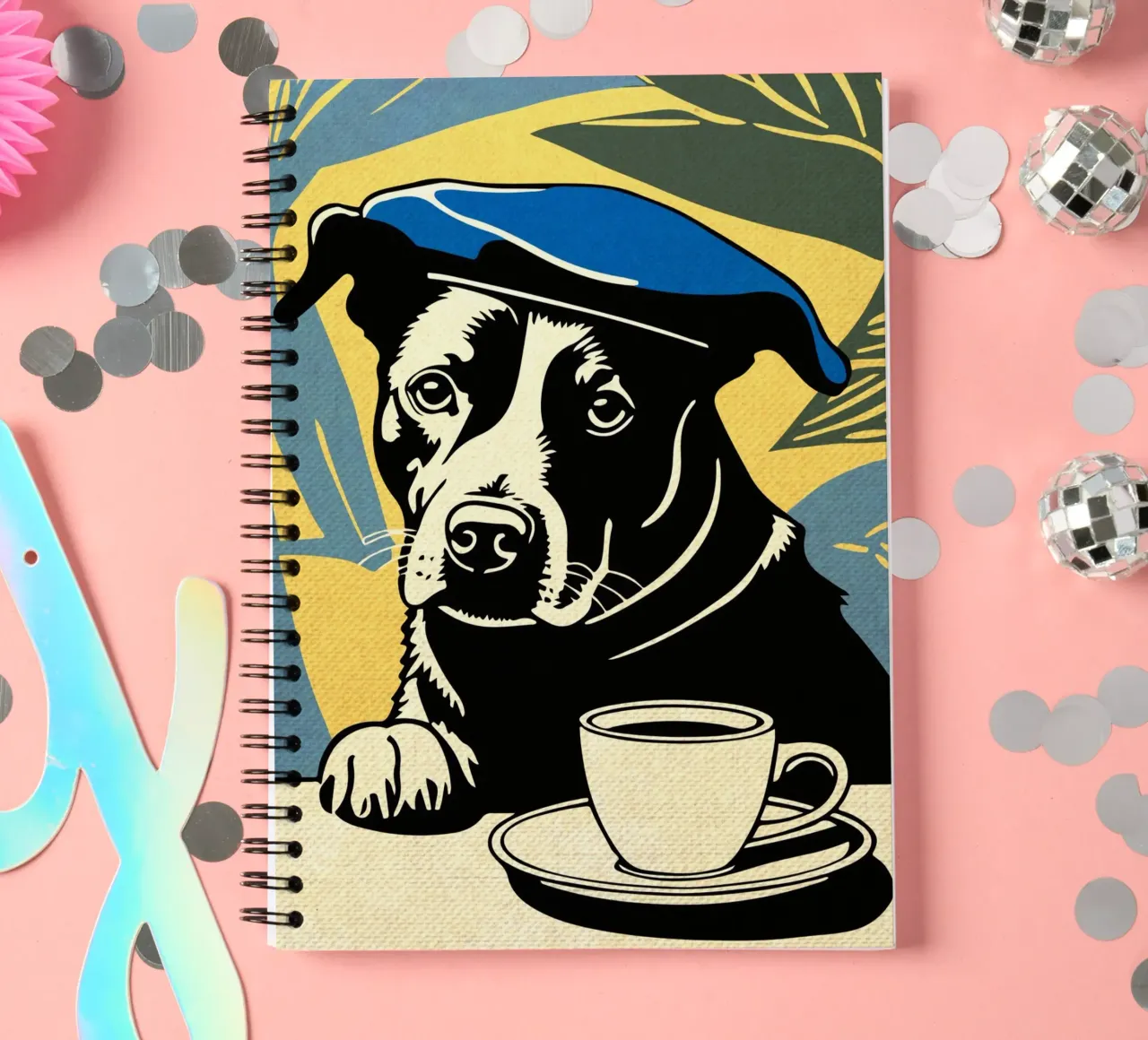 Cane con berretto e caffè diario ad anelli da Drew Studio