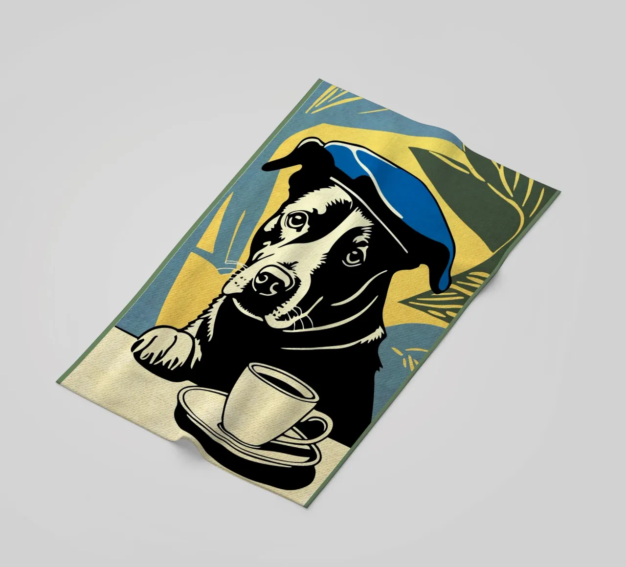 Cane con berretto e caffè telo mare da Drew Studio