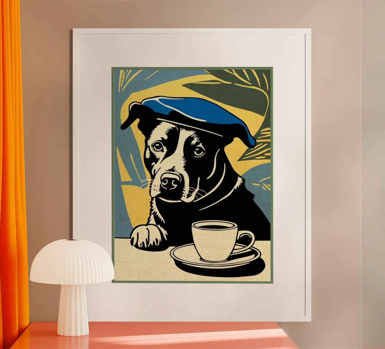 Cane con berretto e caffè carta hahnemühle da Drew Studio