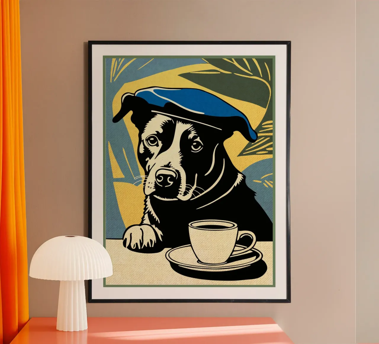 Cane con berretto e caffè carta hahnemühle da Drew Studio