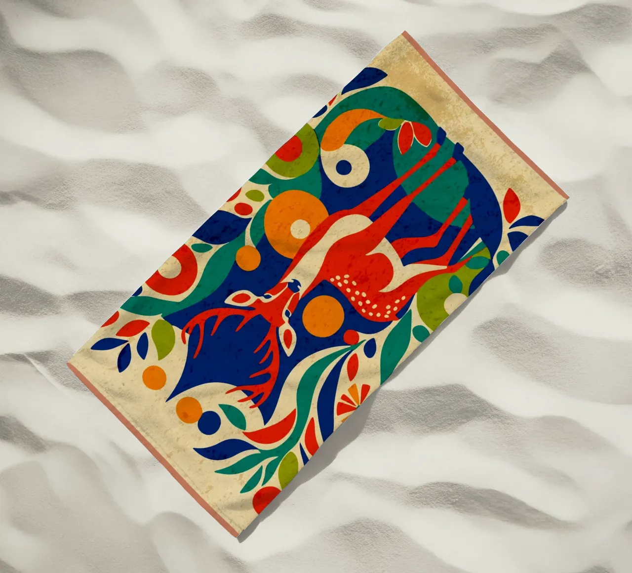 Cervo con motivo floreale telo mare da Drew Studio
